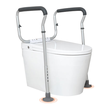 Haltegriff für die Toilette, Gestell für Toilettensitz, verstellbare Breite und Höhe, passend für die meisten Toiletten, trägt 300 kg, Toilettenhaltegriff mit gepolsterten Armlehnen für Behinderte, Senioren