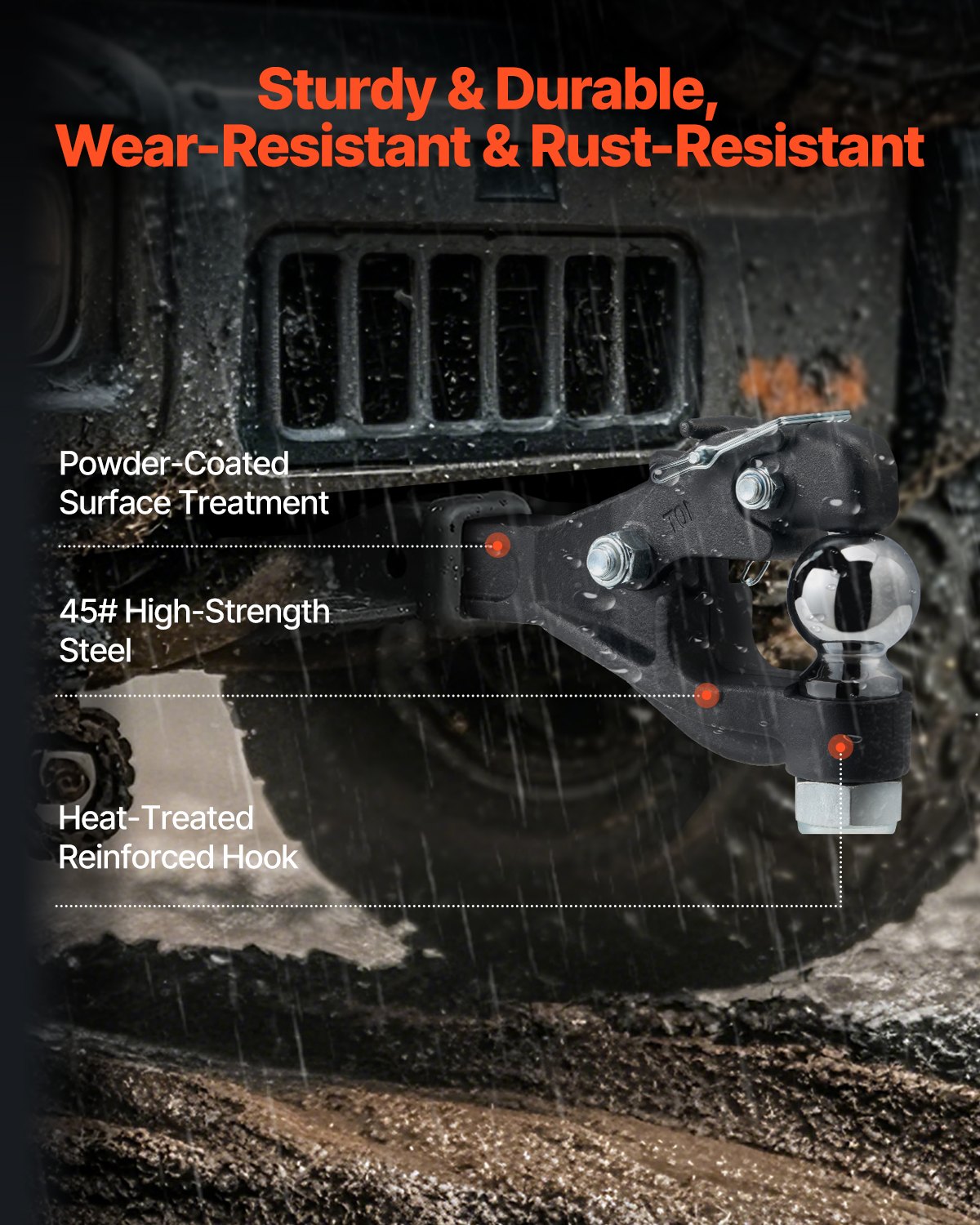 Pintle Hitch 2" mottagarekrok för 2,5 till 3-tums Lunette Ring 20000 lbs