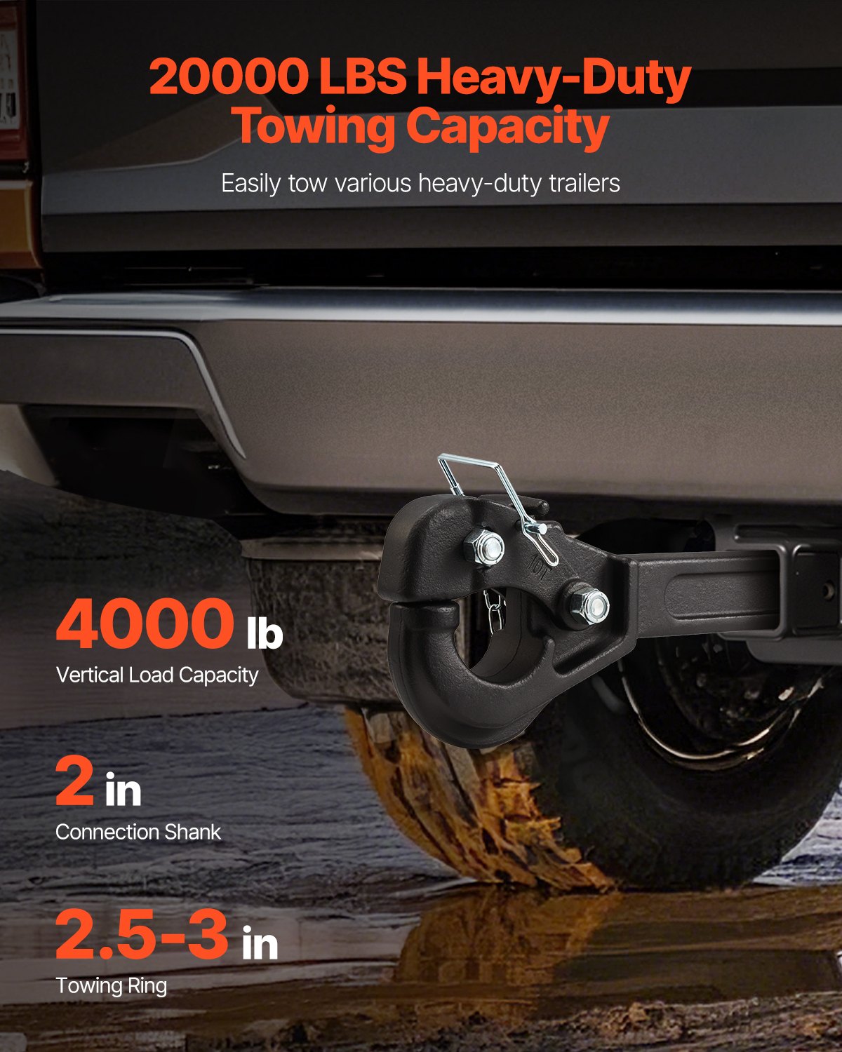 Pintle Hitch 2 tum Mottagarkrok 2,5-3 tum Lunette Ring 20000 lbs