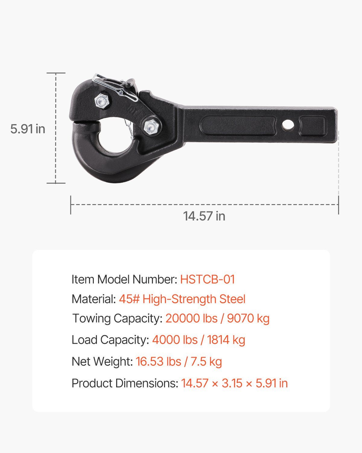 Pintle Hitch 2 tum Mottagarkrok 2,5-3 tum Lunette Ring 20000 lbs