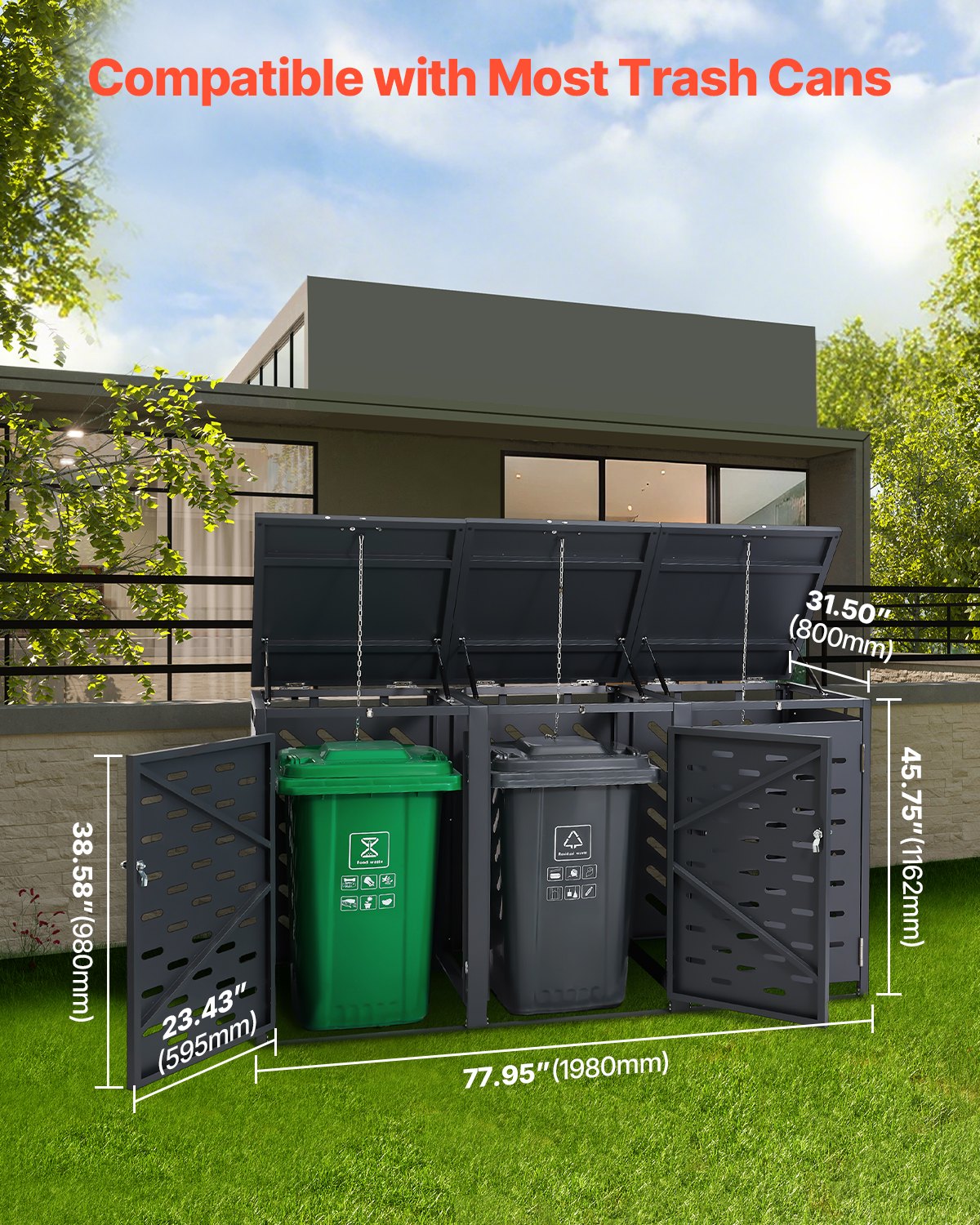Trash can storage trash can storage shed 3 x 52.79 gal with chain lid