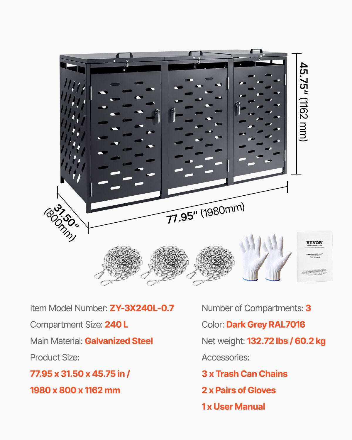 Trash can storage trash can storage shed 3 x 52.79 gal with chain lid