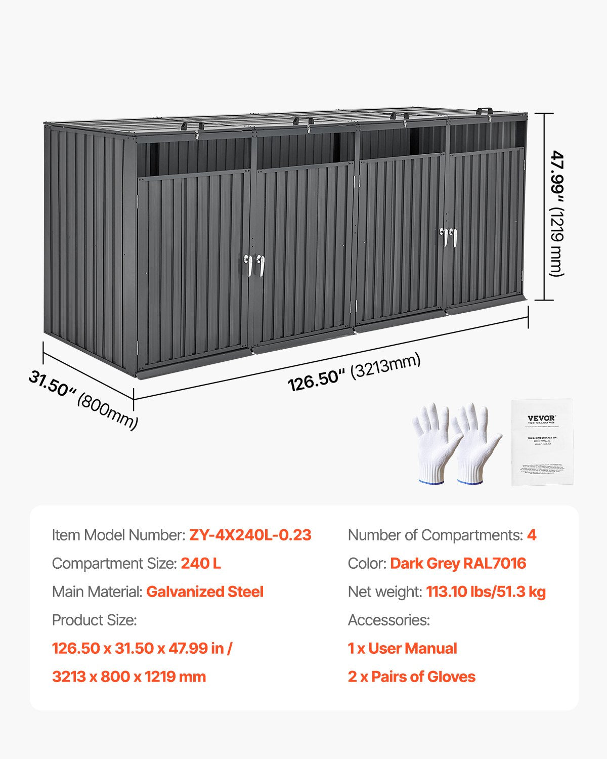 Soptunna förvaring soptunna förvaring 4 x 52,79 gal för soptunnor