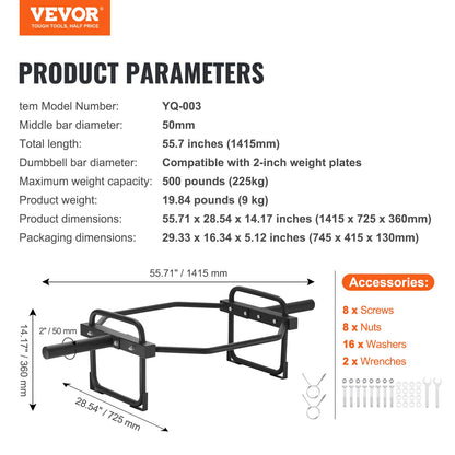 Trap Bar, 500 LBS Hex Barbell Trap Bar, 55.7" Squat Deadlift Barbell, 50 mm Diameter Weightlifting Strength Training Back Bar with Handles, Home Gym for Squats, Deadlifts, Shrugs