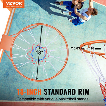 Basketball Rim, Wall Door Mounted Basketball Hoop, Heavy Duty Q235 Basket Flex Rim Goal Replacement with Net, Standard 18" Hanging Basketball Hoop for Both Indoor and Outdoor for Kids Adults