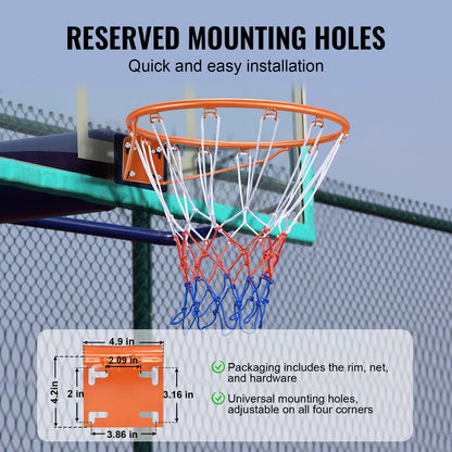 Basketball Rim, Wall Door Mounted Basketball Hoop, Heavy Duty Q235 Basket Flex Rim Goal Replacement with Net, Standard 18" Hanging Basketball Hoop for Both Indoor and Outdoor for Kids Adults