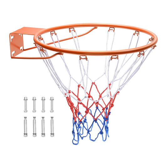Basketball Rim, Wall Door Mounted Basketball Hoop, Heavy Duty Q235 Basket Flex Rim Goal Replacement with Net, Standard 18" Hanging Basketball Hoop for Both Indoor and Outdoor for Kids Adults