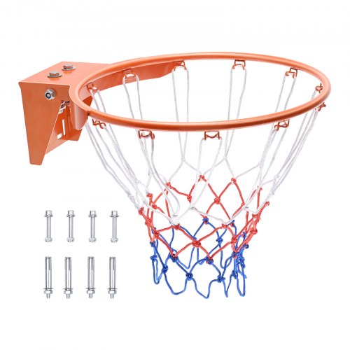 Basketball Rim, Wall Door Mounted Basketball Hoop, Heavy Duty Q235 Basketball Flex Rim Goal Replacement with Net, Standard 18" Indoor and Outdoor Hanging Basketball Hoop for Kids Adults