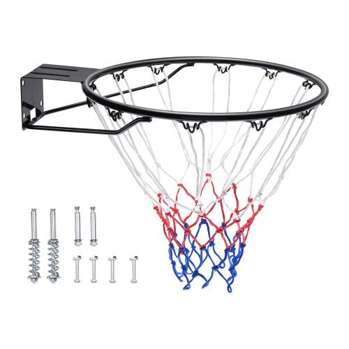 Basketball Rim, Wall Door Mounted Basketball Hoop, Heavy Duty Q235 Basketball Flex Rim Goal Replacement with Net and Double Spring, Standard 18" Indoor Outdoor Hanging Hoop for Kids Adults
