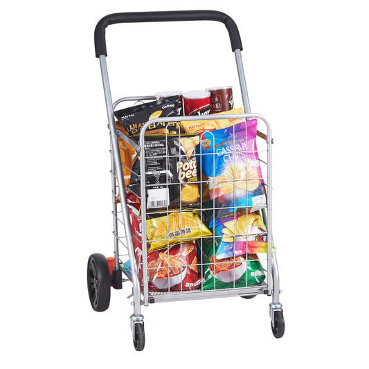 Folding Shopping Cart, 110 lbs Max lastkapacitet, Livsmedelsvagn med rullande svängbara hjul, Heavy Duty hopfällbar tvättkorgsvagn Kompakt Lätt hopfällbar för bagage, Silver