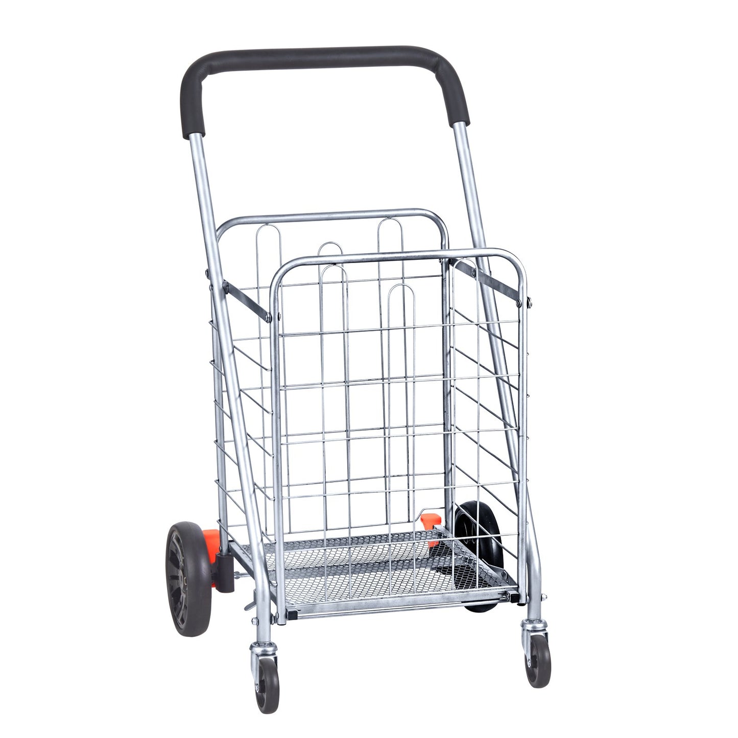 Folding Shopping Cart, 110 lbs Max lastkapacitet, Livsmedelsvagn med rullande svängbara hjul, Heavy Duty hopfällbar tvättkorgsvagn Kompakt Lätt hopfällbar för bagage, Silver