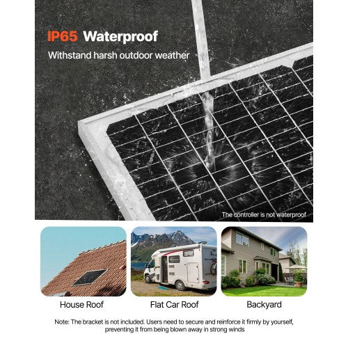 50W 12V solcellsbatteriladdare, mono-solpanel underhållsbatteriladdare med uppgraderad MPPT-kontroller, IP65 vattentät för bil, båt, husvagn, platt tak (fäste ingår ej) |  EU