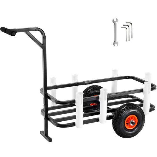 Beach Fishing Cart, 200 lbs lastkapacitet, fisk och marin vagn med två 11" stora hjul gummiballongdäck för sand, tunga stålpirvagnsvagnar med 7 spöhållare för fiske, picknick