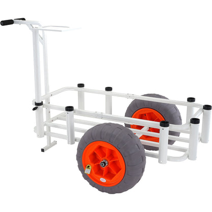 Beach Fishing Cart, 350 lbs Load Capacity, Fishing and Marine Cart with Two 16" Large Wheels PU Balloon Tires for Sand, Heavy Duty Aluminum Dockside Carts with 8 Rod Holders for Fishing, Picnic