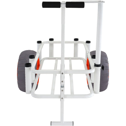 Beach Fishing Cart, 350 lbs Load Capacity, Fishing and Marine Cart with Two 16" Large Wheels PU Balloon Tires for Sand, Heavy Duty Aluminum Dockside Carts with 8 Rod Holders for Fishing, Picnic