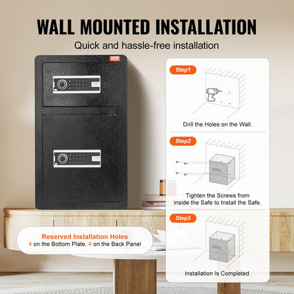 Dubbeldörr 4,5 ku.ft Säkerhetsbox med nyckellås Lösenord Brandsäker väska Svart