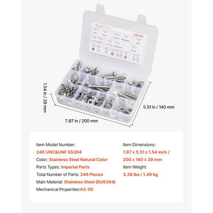246 pieces mixed steel bolts and nuts for furniture