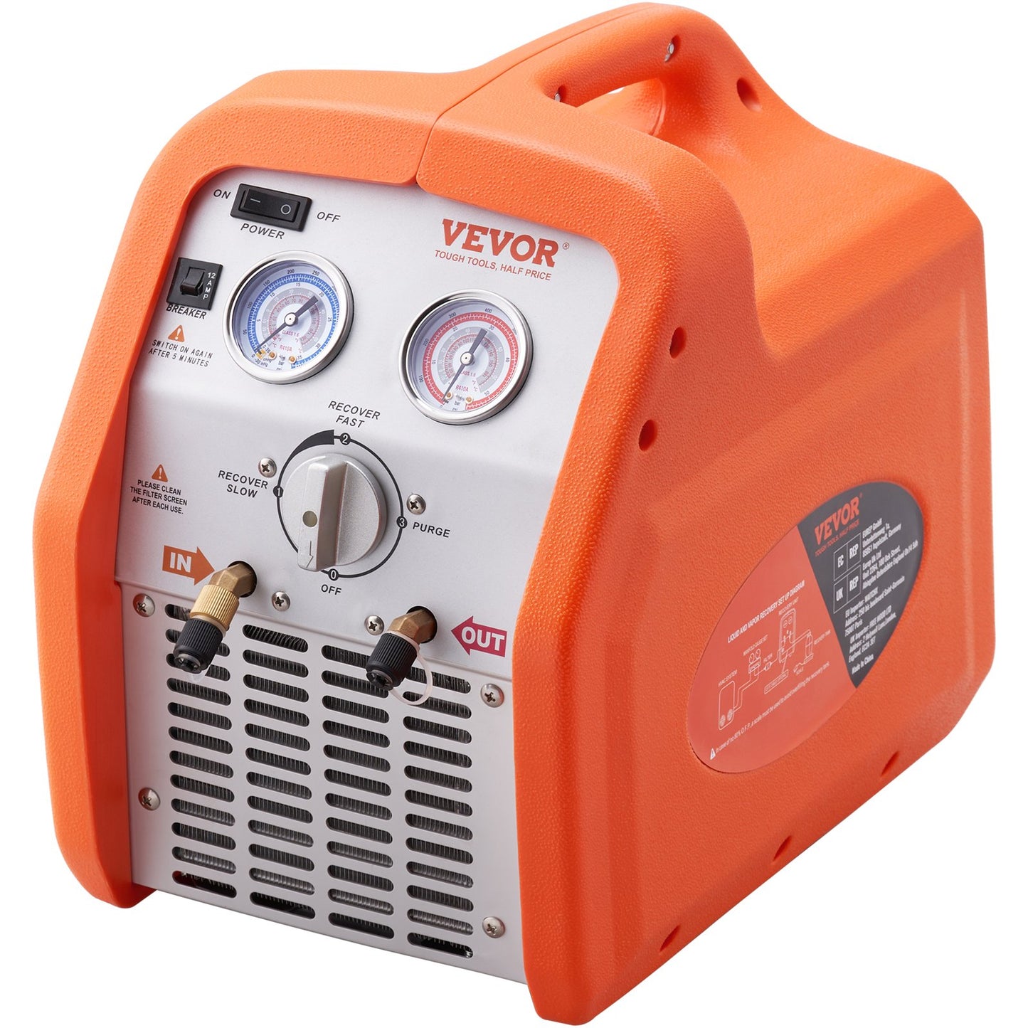 Portable 3/4 HP Refrigerant Refrigerant Machine - AC Recovery Machine with High Pressure Protection 220-240V 60Hz Recovery Machine HVAC for Vapor Liquid Refrigerant, Car Air Conditioning