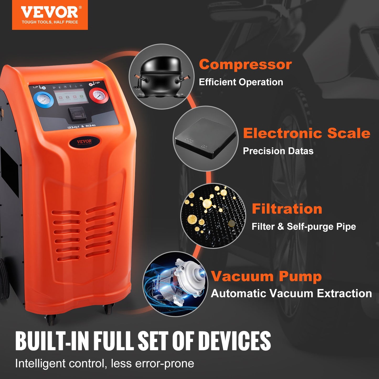 Fully Automatic Refrigerant Recovery Machine - Double Cylinder AC Recovery Machine Kit Built-in Compressor/Electronic Scale/Filter/Recovery Tank, HVAC Recovery Machine Only for R134A+R1234YF