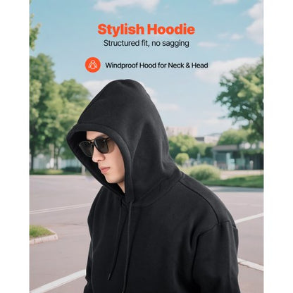 Damtröja med huva, stor storlek, fleece långärmad, bekväm, avslappnad, enkel tröja med huva, varm och hudvänlig, praktisk och trendig, svart hoodie med stor ficka för höst och vinter |  EU