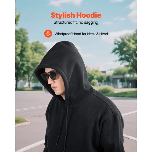 Herrtröja med huva, extra stor storlek, fleece långärmad, bekväm, avslappnad, enkel tröja med huva, varm och hudvänlig, praktisk och trendig, svart hoodie med stor ficka för höst och vinter |  EU