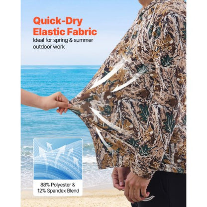 Camo Hoodie, Stor Storlek, Herrtröja med Huva, Fukttransporterande & Andningsbar, Snabbtorkande, Vandringskjorta med Huva för Fiske, Långärmade Jaktskjortor för Vår & Sommar Utomhusarbete |  EU