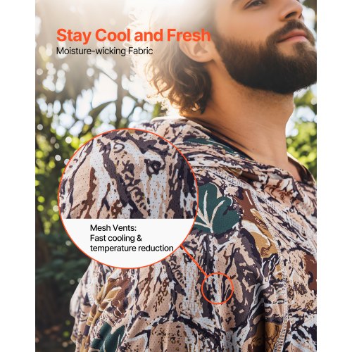 Camo Hoodie, Mellanstorlek, Herrtröja med huva, Fukttransporterande och Andningsbar, Snabbtorkande, Vandringskjorta med Fiske och Huva, Långärmade Jaktskjortor för Vår- och Sommararbete Utomhus |  EU