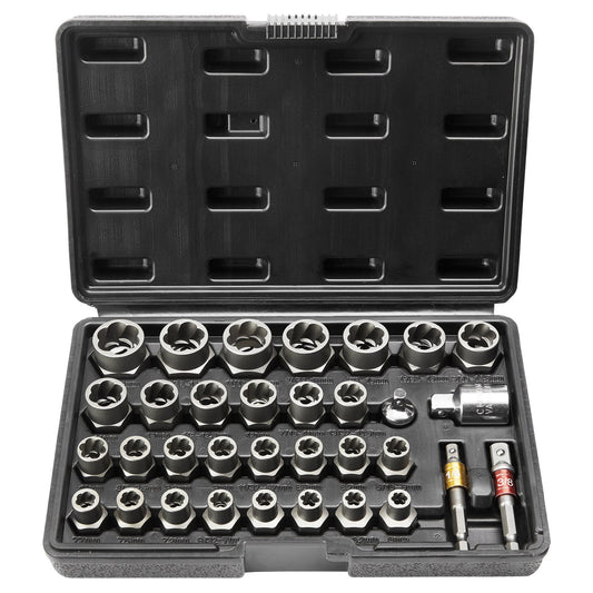Bolt Extraction Set, 29-Piece Bolt and Nut Removal Set, 6mm to 10mm, 13/32" to 3/4", CR-MO Steel Extraction Set with Storage Bag, for Removing Damaged Rusted Bolts, Nuts and Screws