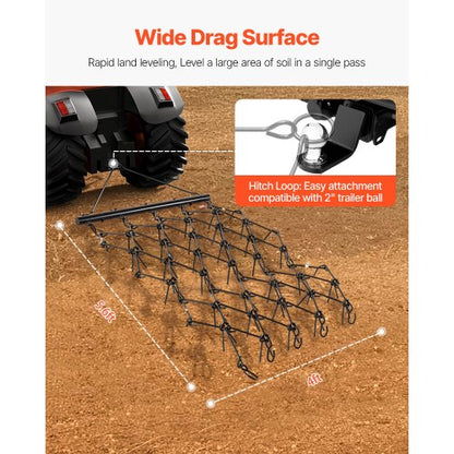 Drag Harrow 4 x 5.6 ft Chain Harrow ATV Lawn Rake for Landscape Leveling | EU