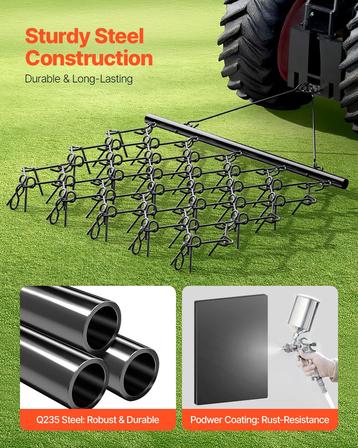 Drag Harrow 5,8 x 4,8 ft Chain Harrow ATV Lawn Rake för landskapsutjämning
