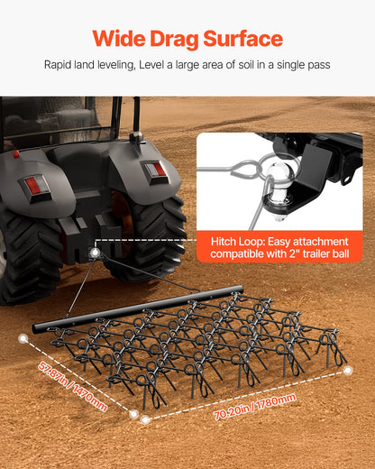Drag Harrow 5,8 x 4,8 ft Chain Harrow ATV Lawn Rake för landskapsutjämning