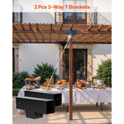 4x4 Inch Pergola Bracket Kit Internal 3.5x3.5 3 Way Woodworking Post DIY 2 Pcs | EU