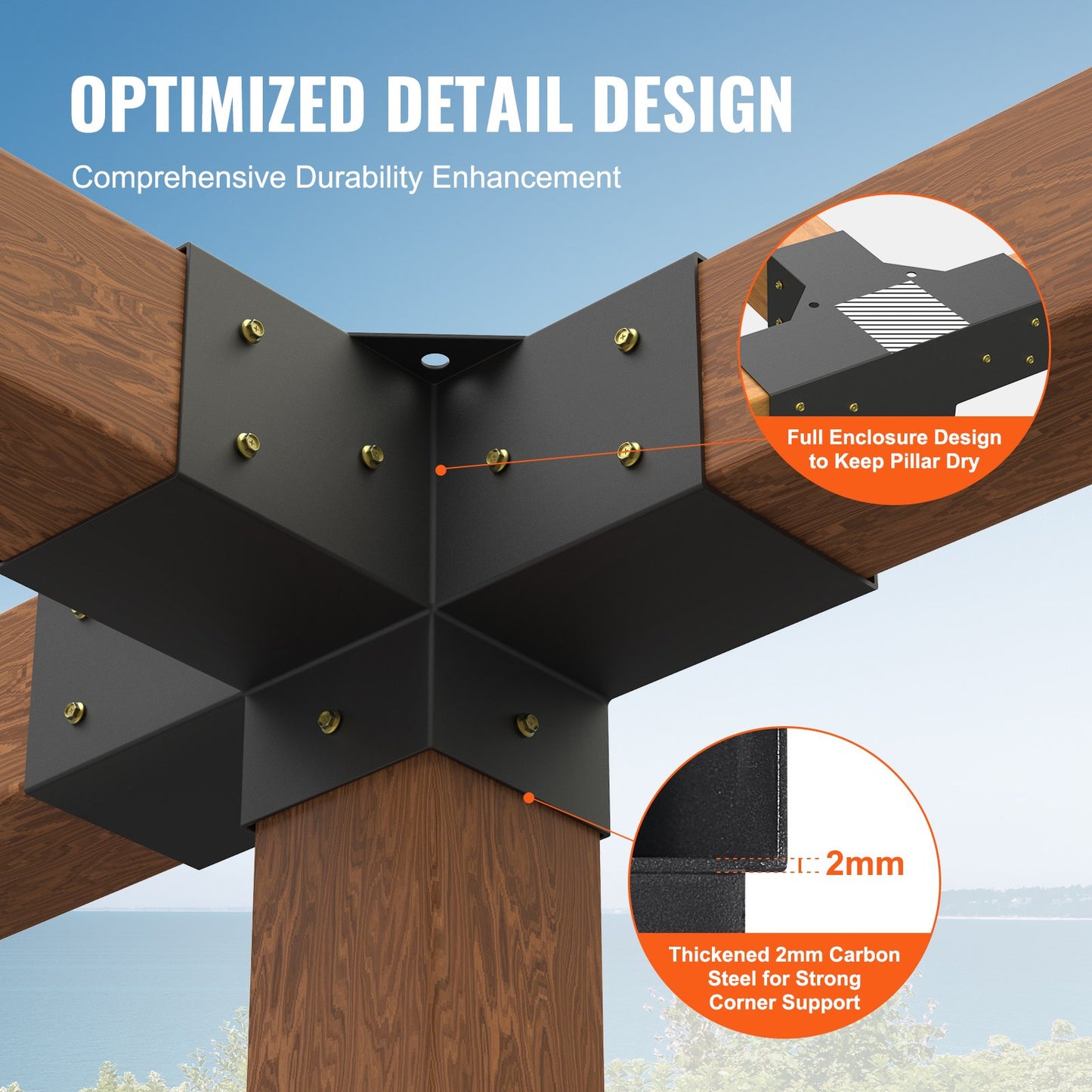 Pergola Bracket Kit 4''x4'', inre storlek 3,6"x3,6 2st 4-vägs kraftigt hörnfäste Woodworks DIY stolpbassats, enkel installation av träbjälkar för lusthus, uteplatspergolor, timmerstuga utomhuspergola hårdvara