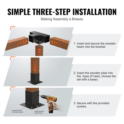 Pergola Bracket Kit 4''x4'', inre storlek 3,6"x3,6 2st 4-vägs kraftigt hörnfäste Woodworks DIY stolpbassats, enkel installation av träbjälkar för lusthus, uteplatspergolor, timmerstuga utomhuspergola hårdvara