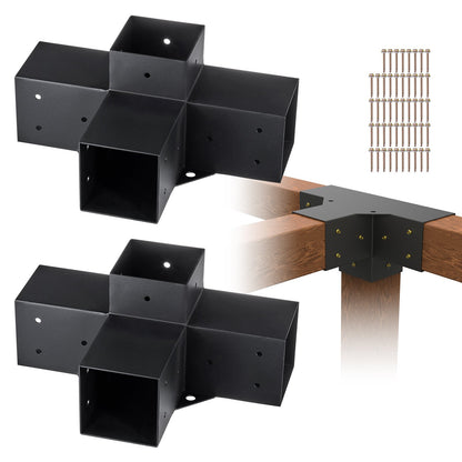 Pergola Bracket Kit 4''x4'', inre storlek 3,6"x3,6 2st 4-vägs kraftigt hörnfäste Woodworks DIY stolpbassats, enkel installation av träbjälkar för lusthus, uteplatspergolor, timmerstuga utomhuspergola hårdvara