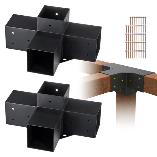 Pergola Bracket Kit 4''x4'', inre storlek 3,6"x3,6 2st 4-vägs kraftigt hörnfäste Woodworks DIY stolpbassats, enkel installation av träbjälkar för lusthus, uteplatspergolor, timmerstuga utomhuspergola hårdvara