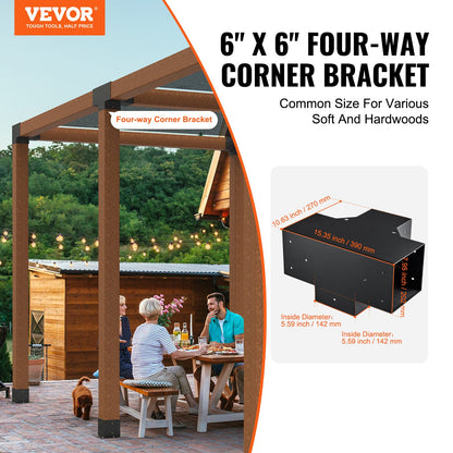 Pergola Bracket Kit 6''x6'', Inner Size 5.6"x5.6 2pcs 4-Way Heavy Duty Corner Bracket Woodworks DIY Post Base Kit, Easy Installation Wood Beams for Gazebos, Patio Pergolas, Log Cabin Outdoor Pergola
