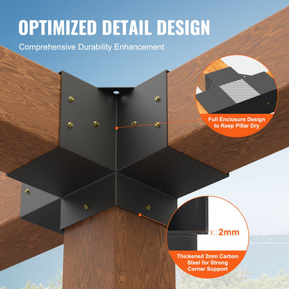 Pergola Bracket Kit 6''x6'', Inner Size 5.6"x5.6 2pcs 4-Way Heavy Duty Corner Bracket Woodworks DIY Post Base Kit, Easy Installation Wood Beams for Gazebos, Patio Pergolas, Log Cabin Outdoor Pergola