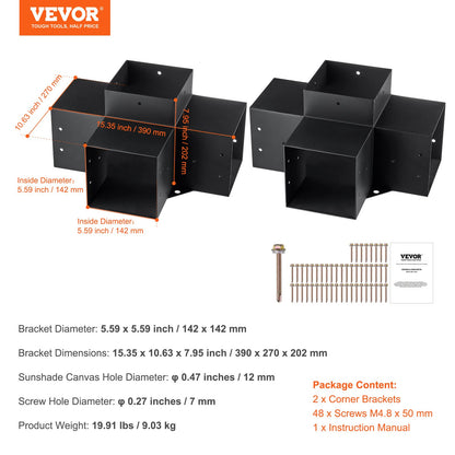 Pergola Bracket Kit 6''x6'', Inner Size 5.6"x5.6 2pcs 4-Way Heavy Duty Corner Bracket Woodworks DIY Post Base Kit, Easy Installation Wood Beams for Gazebos, Patio Pergolas, Log Cabin Outdoor Pergola