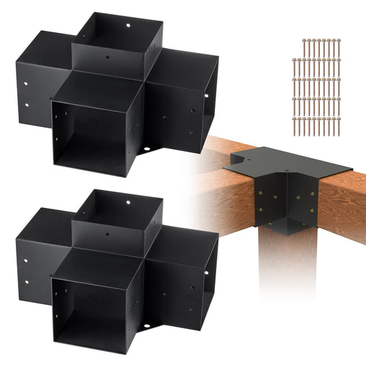 Pergola Bracket Kit 6''x6'', inre storlek 5,6"x5,6 2st 4-vägs kraftigt hörnfäste Woodworks DIY stolpbassats, enkel installation träbjälkar för lusthus, uteplatspergolor, timmerstuga utomhuspergola