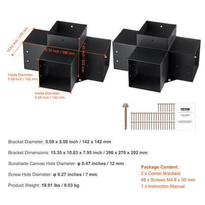Pergola Bracket Kit 6''x6'', Inner Size 5.6"x5.6 2pcs 4-Way Heavy Duty Corner Bracket Woodworks DIY Post Base Kit, Easy Installation Wood Beams for Gazebos, Patio Pergolas, Log Cabin Outdoor Pergola