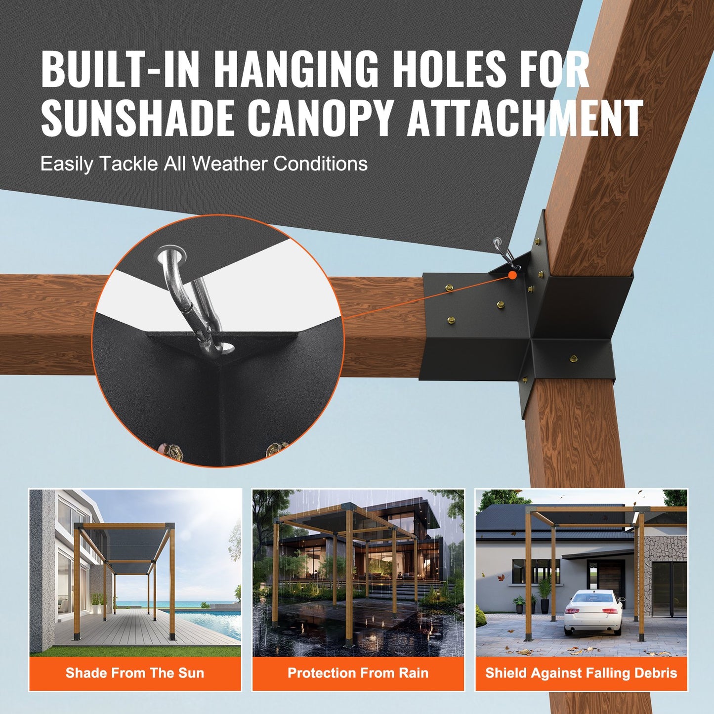 Pergola Bracket Kit 4''x4'', Innerstorlek 3,6"x3,6 4st 3-vägs Heavy Duty Hörnfäste Woodworks DIY Stolp Base Kit, Enkel installation Träbalkar för lusthus, Pergola för uteplats, timmerstuga Utomhuspergola hårdvara
