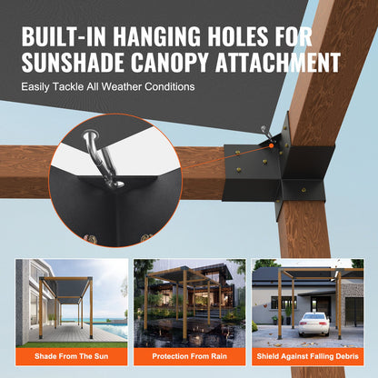 Pergola Bracket Kit 4''x4'', Innerstorlek 3,6"x3,6 4st 3-vägs Heavy Duty Hörnfäste Woodworks DIY Stolp Base Kit, Enkel installation Träbalkar för lusthus, Pergola för uteplats, timmerstuga Utomhuspergola hårdvara