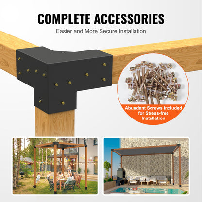 Pergola Bracket Kit 4''x4'', Innerstorlek 3,6"x3,6 4st 3-vägs Heavy Duty Hörnfäste Woodworks DIY Stolp Base Kit, Enkel installation Träbalkar för lusthus, Pergola för uteplats, timmerstuga Utomhuspergola hårdvara