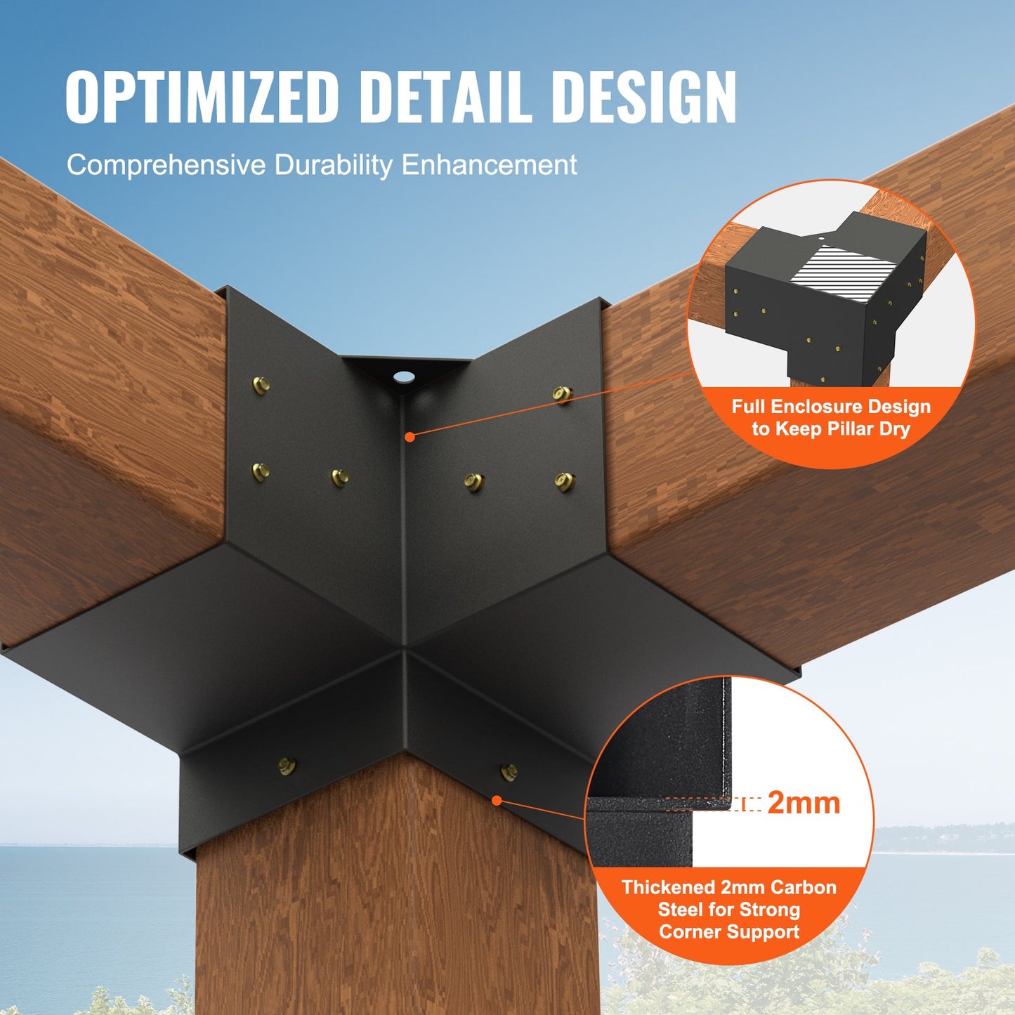 Pergola Bracket Kit 6''x6'', Inner Size 5.6"x5.6 4pcs 3-Way Heavy Duty Corner Bracket Woodworks DIY Post Base Kit, Easy Installation Wood Beams for Gazebo, Pergola for Patio, Log Cabin Outdoor Pergola Hardware