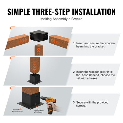 Pergola Bracket Kit 6''x6'', Inner Size 5.6"x5.6 4pcs 3-Way Heavy Duty Corner Bracket Woodworks DIY Post Base Kit, Easy Installation Wood Beams for Gazebo, Pergola for Patio, Log Cabin Outdoor Pergola Hardware