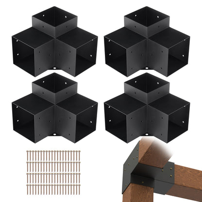 Pergola Bracket Kit 6''x6'', Inner Size 5.6"x5.6 4pcs 3-Way Heavy Duty Corner Bracket Woodworks DIY Post Base Kit, Easy Installation Wood Beams for Gazebo, Pergola for Patio, Log Cabin Outdoor Pergola Hardware