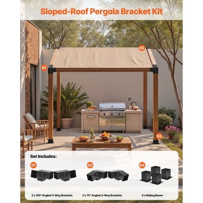4x4 Inch Pergola Bracket Interior 3.5x3.5 3-Way Slanted Brackets with Bases | EU