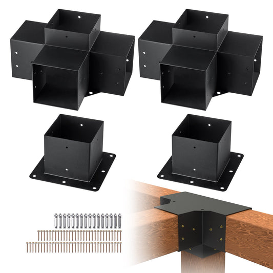 Pergola Bracket Kit 6''x6'',, Innerstorlek 5,6"x5,6 4st 4-vägs Heavy Duty Hörnfäste Woodworks DIY stolpbas, enkel installation träbjälkar för lusthus, uteplatspergolor, timmerstuga utomhuspergola hårdvara