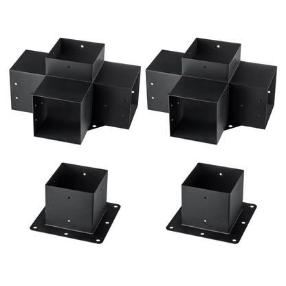 Pergola Bracket Kit 6''x6'',, Innerstorlek 5,6"x5,6 4st 4-vägs Heavy Duty Hörnfäste Woodworks DIY stolpbas, enkel installation träbjälkar för lusthus, uteplatspergolor, timmerstuga utomhuspergola hårdvara